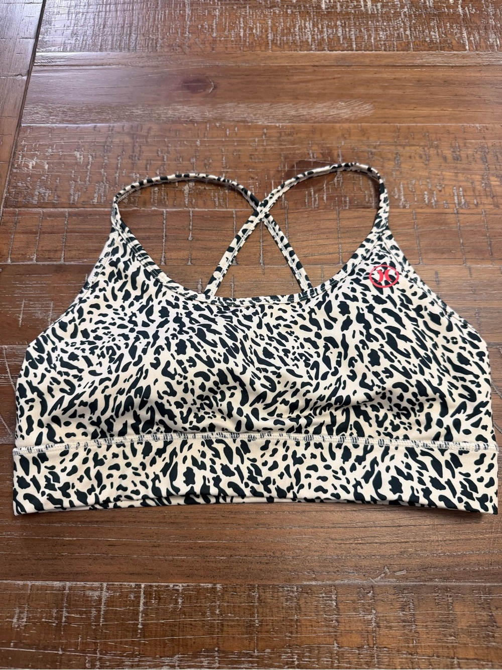 Hurley Cream & Black Leopard Print Strappy Sports Bra